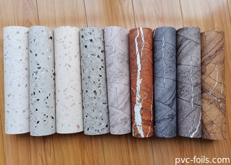 Glossy Marble Design PVC Dekoratif Film Untuk Vacuum Press Furniture Covering
