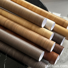 Kayu Biji PVC Furniture Foil Roll Untuk Rumah Dapur Lemari Pintu