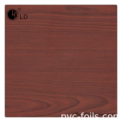 Film Dekoratif PVC Warna Kayu Mahoni Coklat 0,12mm Untuk Pembungkus Profil Plastik