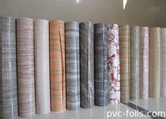 Bentuk Marmer Putih PVC Membrane Film Roll Untuk Dekorasi Meja Atas