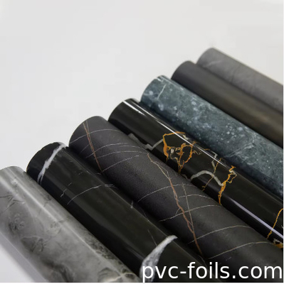 Customized Marble Design PVC Furniture Foil Roll Untuk Laminasi, Vacuum Press, Pembungkus