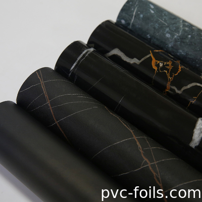 Customized Marble Design PVC Furniture Foil Roll Untuk Laminasi, Vacuum Press, Pembungkus
