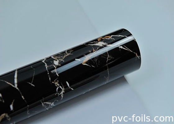 Film Dekoratif Marmer Hitam Berkilauan Tinggi PVC Untuk Laminasi 2D, Waterproof