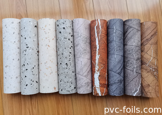 Glossy Marble Design PVC Dekoratif Film Untuk Vacuum Press Furniture Covering