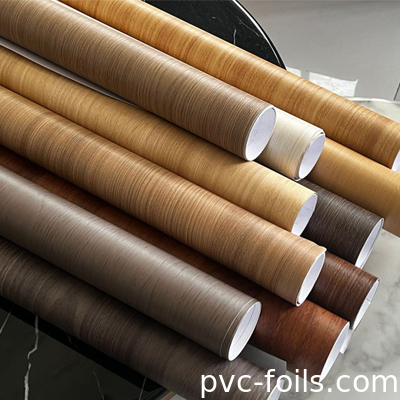 Kayu Biji PVC Furniture Foil Roll Untuk Rumah Dapur Lemari Pintu
