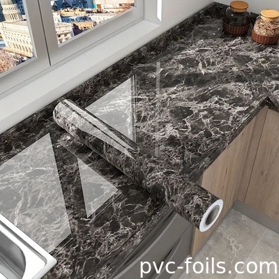 Minyak Proof High Definition Digital Printing Marmer PVC Film Dekoratif Untuk Dapur Counter-Top