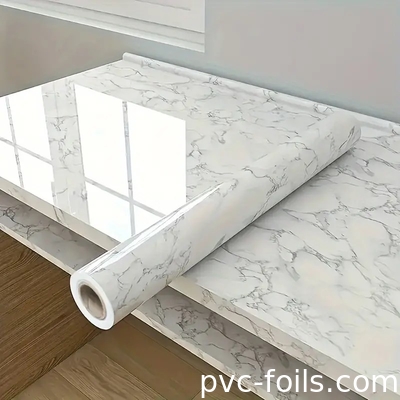 Oil Proof White Marble Self Adhesive PVC Film Dekoratif Easy Sticker Untuk Dekorasi Rumah DIY