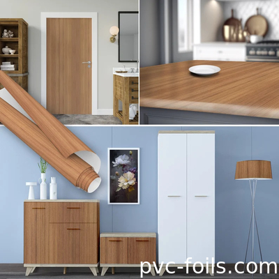 Self Adhesive Wood Grain Furniture Stickers PVC Film Dekoratif Untuk Countertops