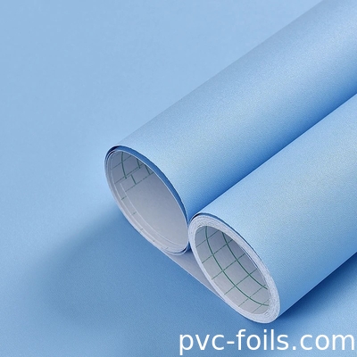 Warna Biru Solid Self-Adective PVC Film Matte Embossed- Peel And Stick untuk Meubel Cover