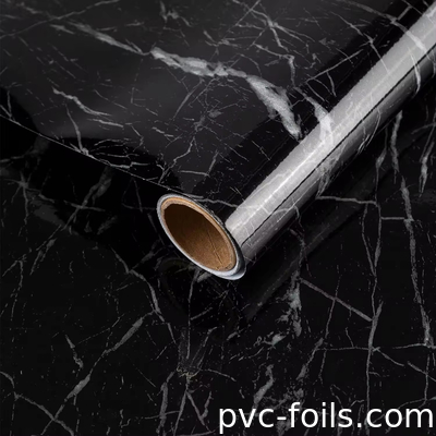 Film laminasi PVC efek marmer yang tahan lama untuk dapur dan furnitur anti goresan high gloss finish