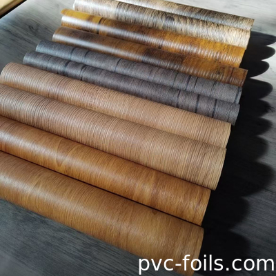 0.14mm PVC Dekoratif Laminating Film Tekstur Kayu Film Embossed Desain Kayu Untuk Laminated Sheet