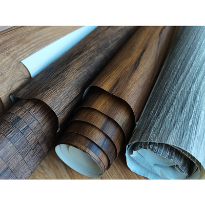 0.35mm Deep Emboss PVC Film Dekoratif Dark Wood Pvc Membrane Foil Untuk Pintu Lemari Furnitur