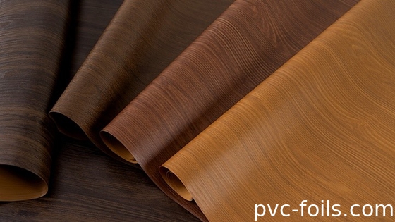 Italia Kayu Melihat PVC Furniture Film Dekoratif Untuk Pintu - Campuran Minyak Imitasi Desain Kayu
